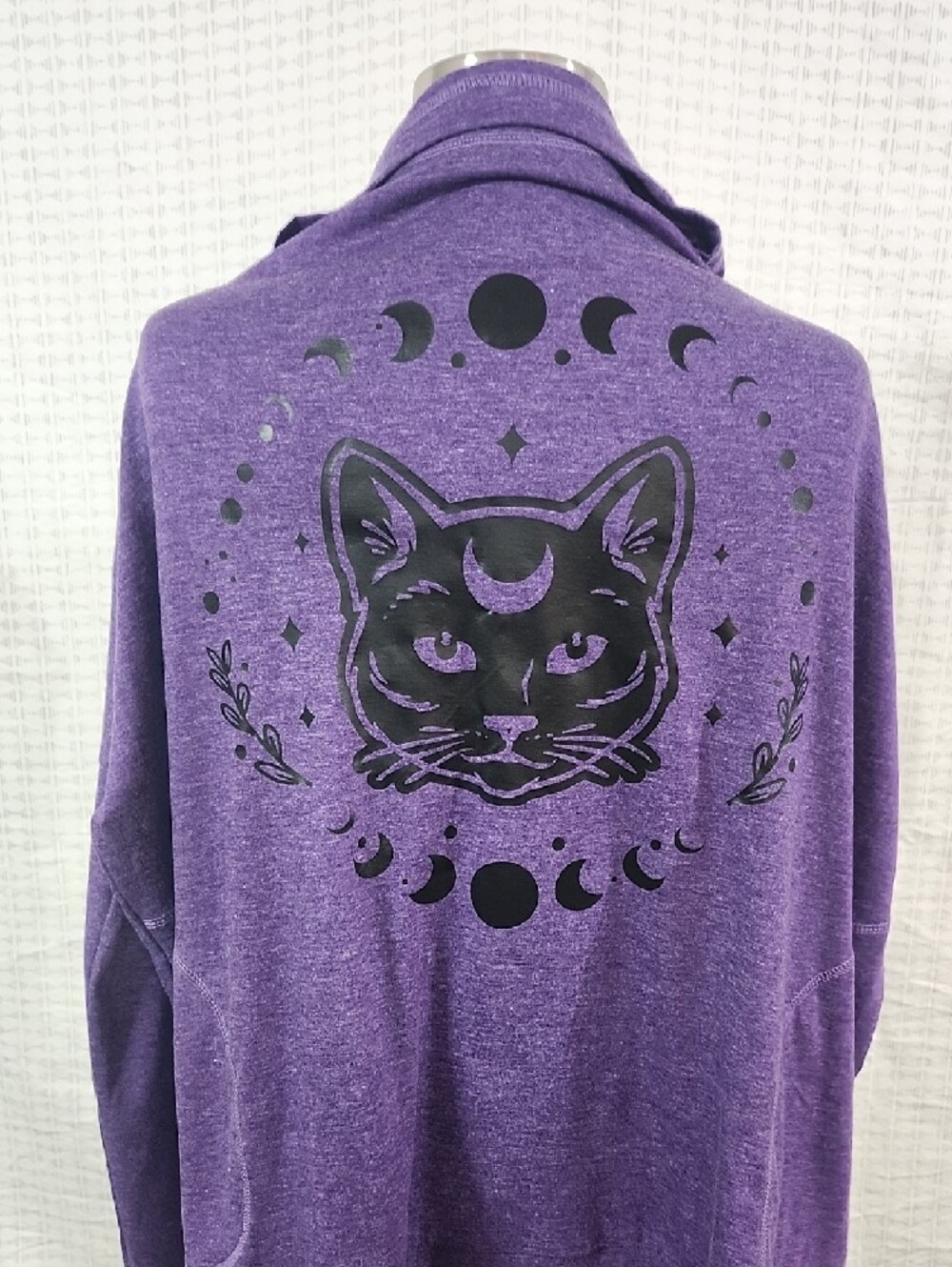Purple Long Sleeve Sweatshirt with Black Cat Moon Graphic - Picture 5 of 5